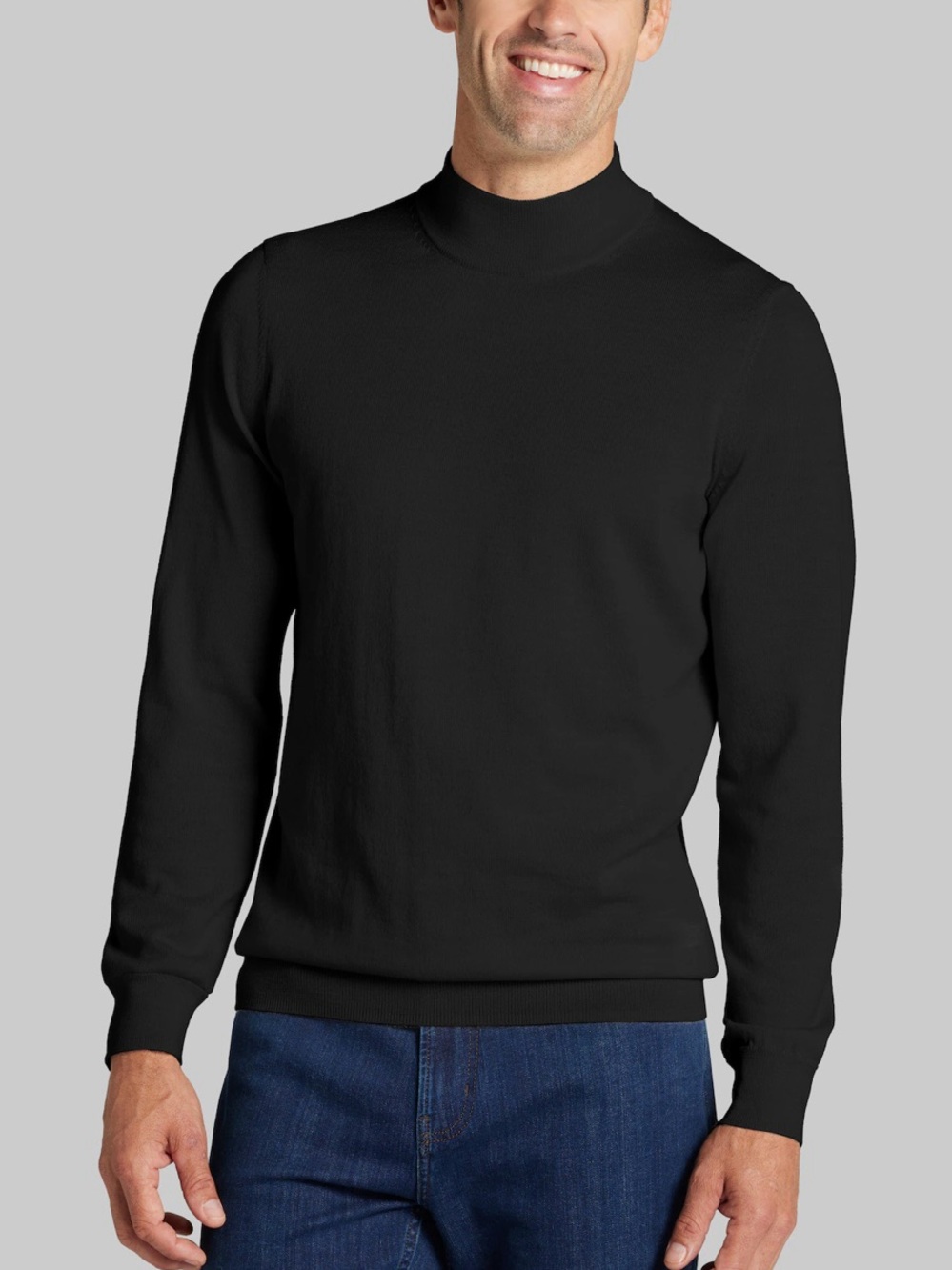 Jos. A. Bank Traveler 100% Merino Wool Pullover Mock Neck Sweater Black Sz Large